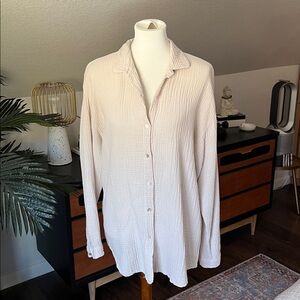 Cream Crinkle Gauze Cotton Button Down
